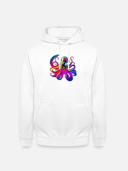 Psychedelic Neon Octopus - Unisex Hoodie - white