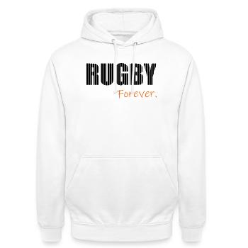 RUGBY. SPORT. - Unisex Hoodie - Weiß - Vorne - AI Model Male 185 dark (185cm) & AI Model Female 172 dark (172cm)