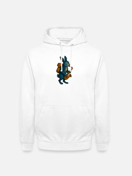 Lapin Bleu avec Saxophone - Sweat-shirt à capuche unisexe - blanc