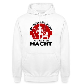 Jetzt hat sie die Macht Hochzeit Married Peitsche - Unisex Hoodie - Weiß - Vorne - AI Model Male 185 dark (185cm) & AI Model Female 172 dark (172cm)