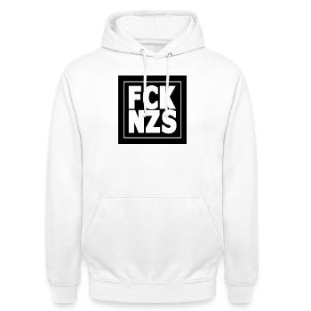 FCK NZS - Unisex Hoodie - Weiß - Vorne - AI Model Male 185 dark (185cm) & AI Model Female 172 dark (172cm)