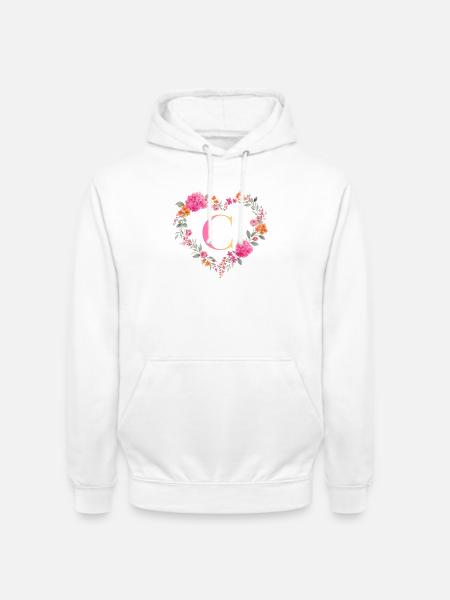 C Monogramm Blumen Herz personalisierbar - Unisex Hoodie - Weiß