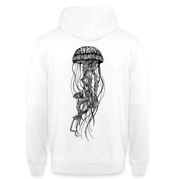 Qualle Medusa | Jellyfish Line Art Monochromatic - Unisex Hoodie - Weiß - Hinten - AI Model Male 185 dark (185cm)