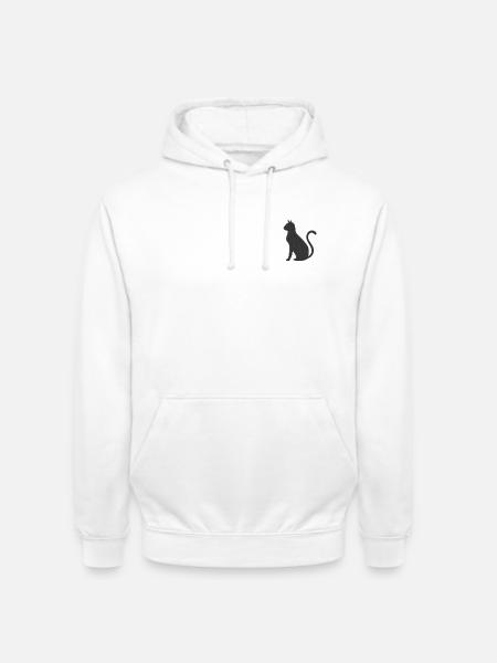 Schwarze Katze bestickt - Unisex Hoodie - Weiß