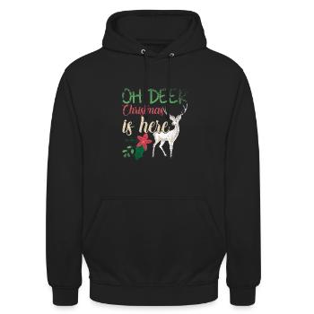 Oh Deer Christmas Is Here Vintage Xmas Hirsch - Unisex Hoodie - Schwarz - Vorne - Alina (178cm) & Michal (187cm)