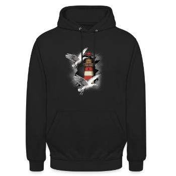 Leuchttürme Leuchtturm Möwe Möwen - Unisex Hoodie - Schwarz - Vorne - Alina (178cm) & Michal (187cm)