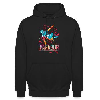 Furchtloser Parkour Stadtakrobat - Unisex Hoodie - Schwarz - Vorne - Alina (178cm) & Michal (187cm)