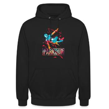 Furchtloser Parkour Stadtakrobat - Unisex Hoodie - Schwarz - Vorne - Alina (178cm) & Michal (187cm)