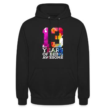 13 YEARS OF BEING AWESOME 13. GEBURTSTAG - Unisex Hoodie - Schwarz - Vorne - Alina (178cm) & Michal (187cm)