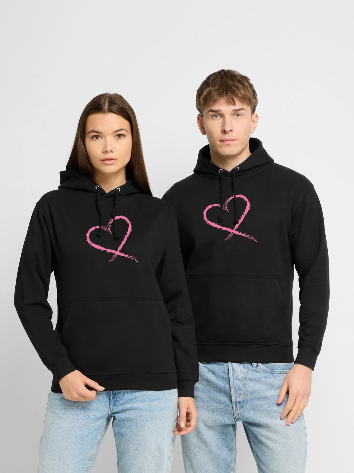Herz Rosa - Unisex Hoodie - Schwarz - Vorne - Alina (178cm) & Michal (187cm)