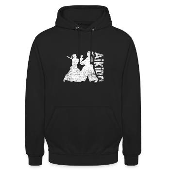 Geschmeidige Aikido Kämpferin Tatami - Unisex Hoodie - Schwarz - Vorne - Alina (178cm) & Michal (187cm)