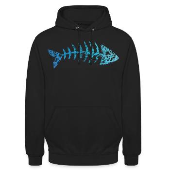 Fisch Gräten Fischskelett Fischgräten Kritzelei - Unisex Hoodie - Schwarz - Vorne - Alina (178cm) & Michal (187cm)