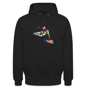 Draufgängerischer Parkour Traceur - Unisex Hoodie - Schwarz - Vorne - Alina (178cm) & Michal (187cm)