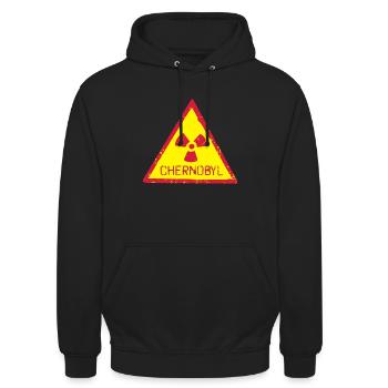 TSCHERNOBYL RADIATION WARNING ICON - Unisex Hoodie - Schwarz - Vorne - Alina (178cm) & Michal (187cm)