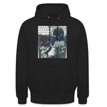 Make racists afraid again Fuck Nazis Rassismus FCK - Unisex Hoodie - Schwarz - Vorne - Alina (178cm) & Michal (187cm)