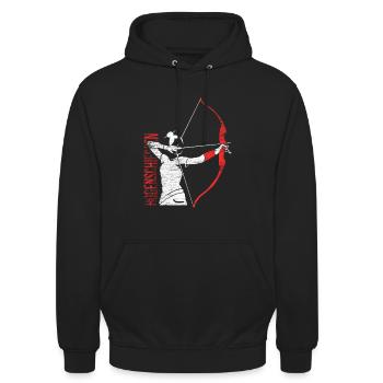 Zielsicherer Bogenschütze Parcours - Unisex Hoodie - Schwarz - Vorne - Alina (178cm) & Michal (187cm)