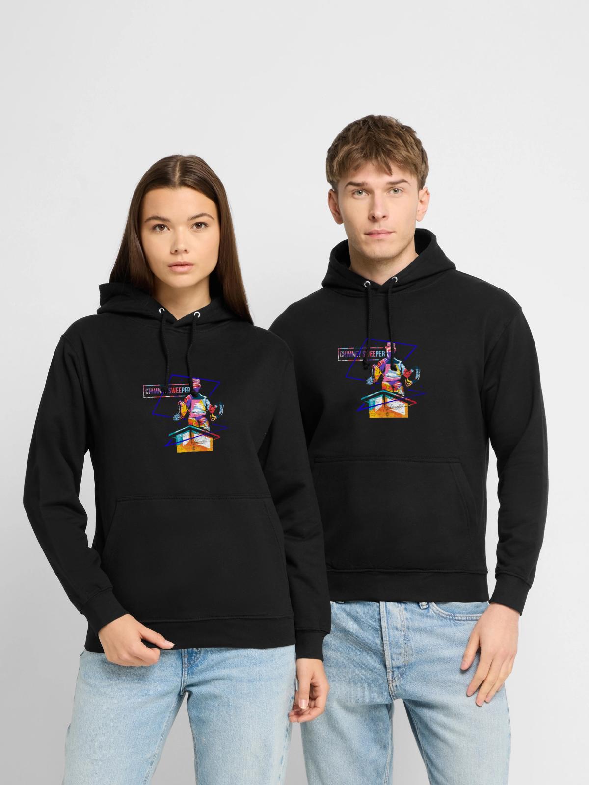 Flinker Schornsteinfeger Glücksbringer - Unisex Hoodie - Schwarz - Vorne - Alina (178cm) & Michal (187cm)