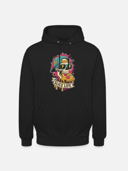 Pizza-Totenkopf mit Cap – Slice Life - Unisex Hoodie - Schwarz