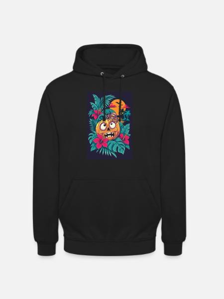 Skelett-Kürbis und tropischer Mond - Unisex Hoodie - Schwarz