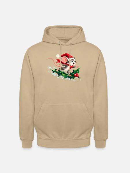Fröhliche Maus surft auf Stechpalme - Unisex Hoodie - Beige