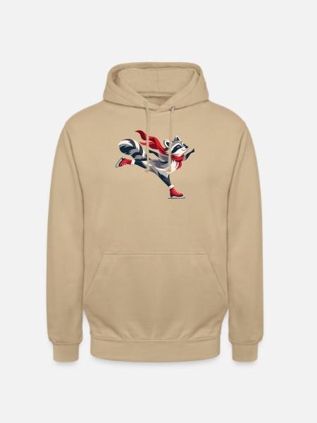 Fröhlicher Waschbär beim Schlittschuhlaufen - Unisex Hoodie - Beige