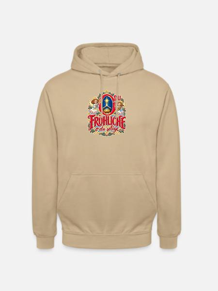 O du fröhliche Weihnachtspullover Engel Krippe - Unisex Hoodie - Beige