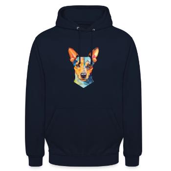 Ratonero Bodeguero Andaluz Hunderasse Aquarell - Unisex Hoodie - Navy - Vorne - Alina (178cm) & Michal (187cm)