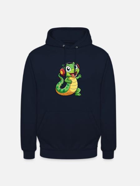 Snake Funny Cartoon Character Headphone Music - Unisex Hoodie - navy