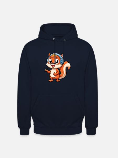 Ekorre Rolig Tecknad Figur Hörlurar Musik - Luvtröja unisex - marinblå