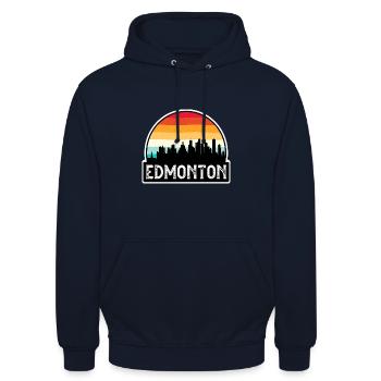 Edmonton Kanada Flagge Skyline Reisesouvenir - Unisex Hoodie - Navy - Vorne - Alina (178cm) & Michal (187cm)