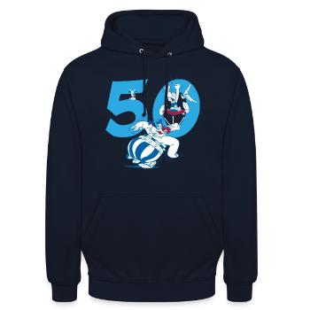 Asterix & Obelix 50. Geburtstag Design - Unisex Hoodie - Navy - Vorne - Alina (178cm) & Michal (187cm)