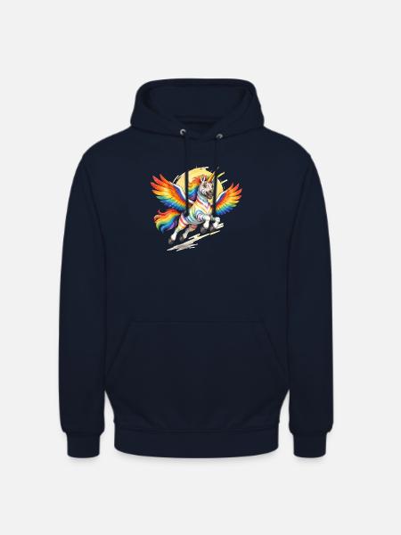 Regenbogen-Einhorn mit Flügeln - Unisex Hoodie - Navy
