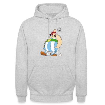 Asterix & Obelix - Obelix Singt - Unisex Hoodie - Hellgrau meliert - Vorne - Alina (178cm) & Michal (187cm)