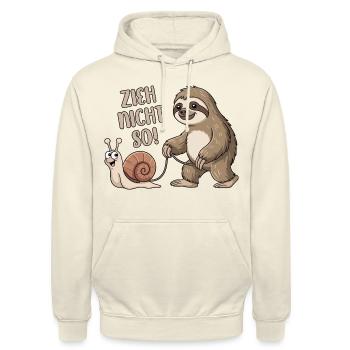 Zieh nicht so - Schnecke und Faultier - Unisex Hoodie - Vanille-Milchshake - Vorne - Alina (178cm) & Michal (187cm)