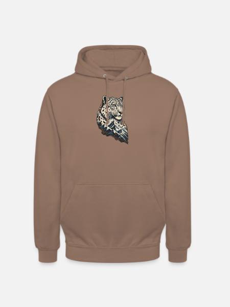 Leopardenkopf vor Berglandschaft - Unisex Hoodie - Mokka