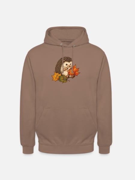 Süßer Igel näht Herbstblätter - Unisex Hoodie - Mokka