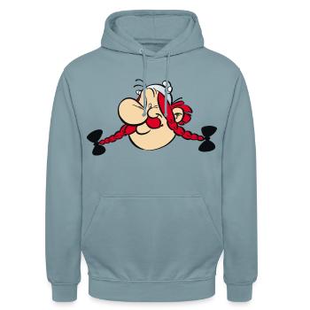 Asterix & Obelix - Obelix Gesicht - Unisex Hoodie - Nebelblau - Vorne - Alina (178cm) & Michal (187cm)