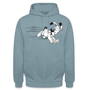 Asterix - Idefix hat es eilig - Unisex Hoodie - Nebelblau - Vorne - Alina (178cm) & Michal (187cm)