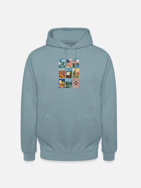 USA Briefmarken - Unisex Hoodie - Nebelblau