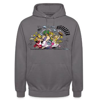 Asterix & Obelix Schlägerei - Unisex Hoodie - Mittelgrau - Vorne - Alina (178cm) & Michal (187cm)