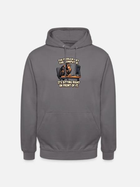 ODDROO – Computerproblem mit Nerd-Schimpanse - Unisex Hoodie - Mittelgrau