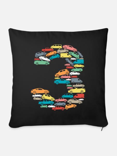3.Geburtstag Kindergeburtstag 3 Jahre Alt Autos - Sofakissenbezug 45 x 45 cm - Schwarz
