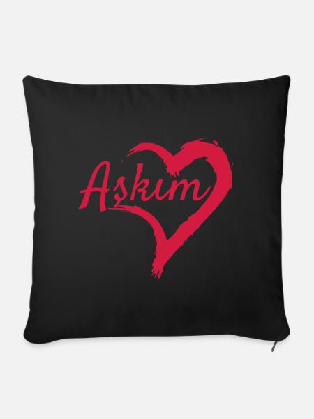 Askim Herz Türkisch - Sofakissenbezug 45 x 45 cm - Schwarz