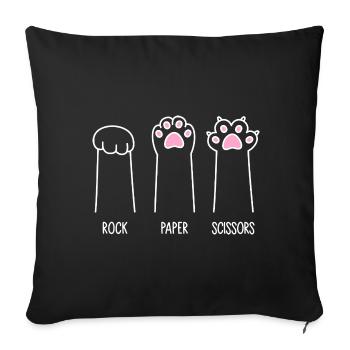 Ciseaux à papier roche - Pattes de chat - Housse de coussin décorative 45 x 45 cm - noir - Devant