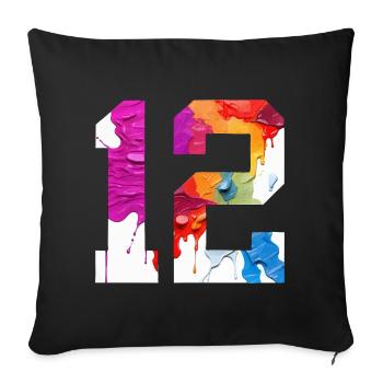 FARBIG NUMMER 12 BUNT 12. GEBURTSTAG - Sofakissenbezug 45 x 45 cm - Schwarz - Vorne