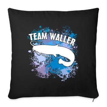 Poisson-chat Wels Waller sur des taches de couleur - Housse de coussin décorative 45 x 45 cm - noir - Devant