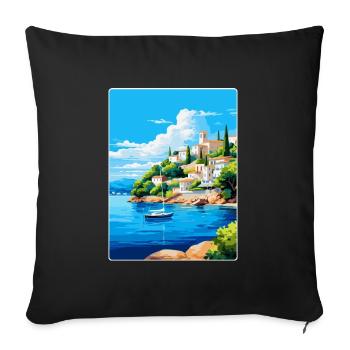 Porto Heli Grèce Affiche de voyage vintage souvenir - Housse de coussin décorative 45 x 45 cm - noir - Devant