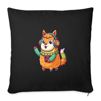 Lama Funny Cartoon Character Casquephone Musique - Housse de coussin décorative 45 x 45 cm - noir - Devant