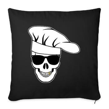 Crâne avec lunettes de soleil, toque de chef - Housse de coussin décorative 45 x 45 cm - noir - Devant