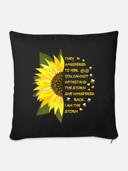Sonnenblumen Blüte mit Text - Sofakissenbezug 45 x 45 cm - Schwarz
